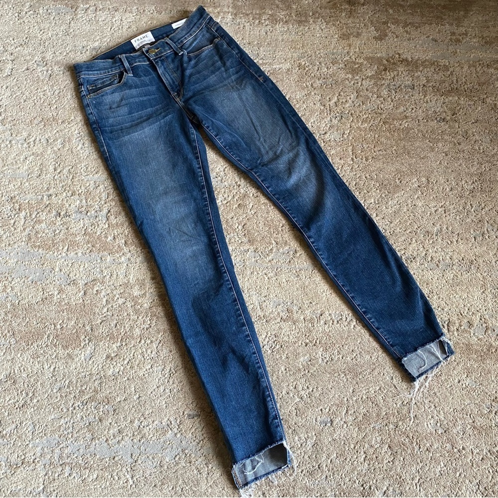 Frame Le Skinny De Jeanne Raw Hem Skinny Jeans High Waist Medium-Dark Wash: 27